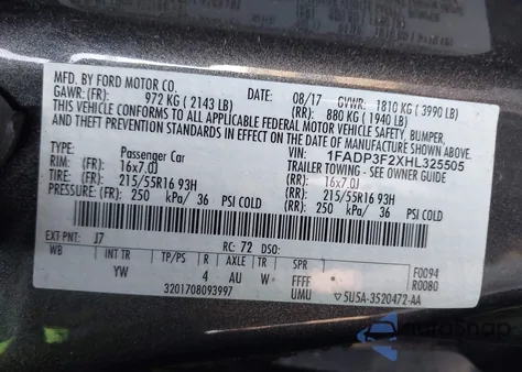 2017 Ford Focus Se z USA, uszkodzony, nr VIN 1FADP3F2XHL325505
